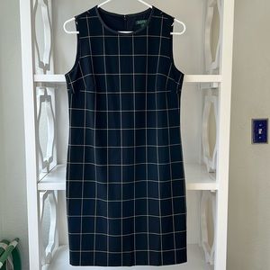 NWOT Ralph Lauren Sleeveless Sheath Windowpane Plaid Lined Black White Size 4